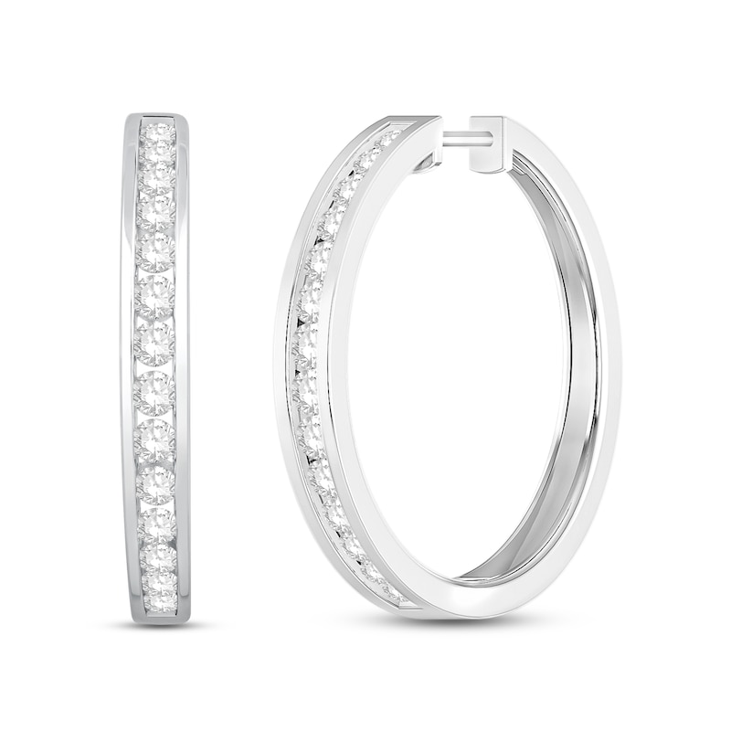 Main Image 1 of Diamond Hoop Earrings 1 ct tw Round-Cut 10K White Gold