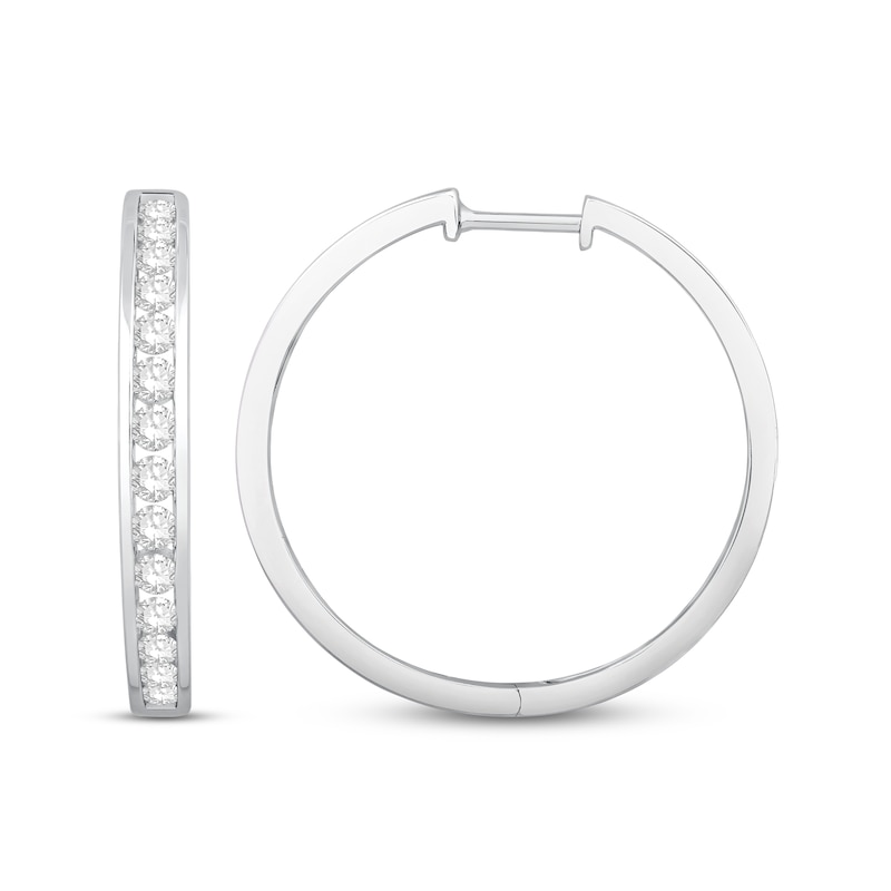 Main Image 2 of Diamond Hoop Earrings 1 ct tw Round-Cut 10K White Gold