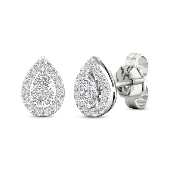 Diamond Pear Earrings 1/3 ct tw Pear & Round-Cut 10K White Gold