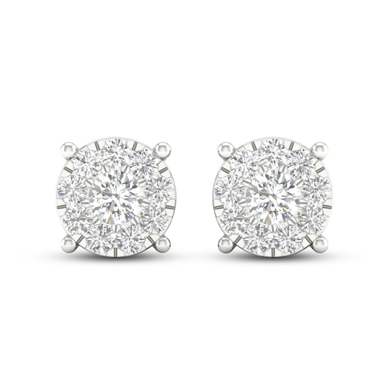 Diamond Halo Earrings, Diamond Yellow Gold Stud Earrings