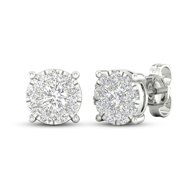 Diamond Halo Stud Earrings 1 ct tw Round-Cut 10K White Gold