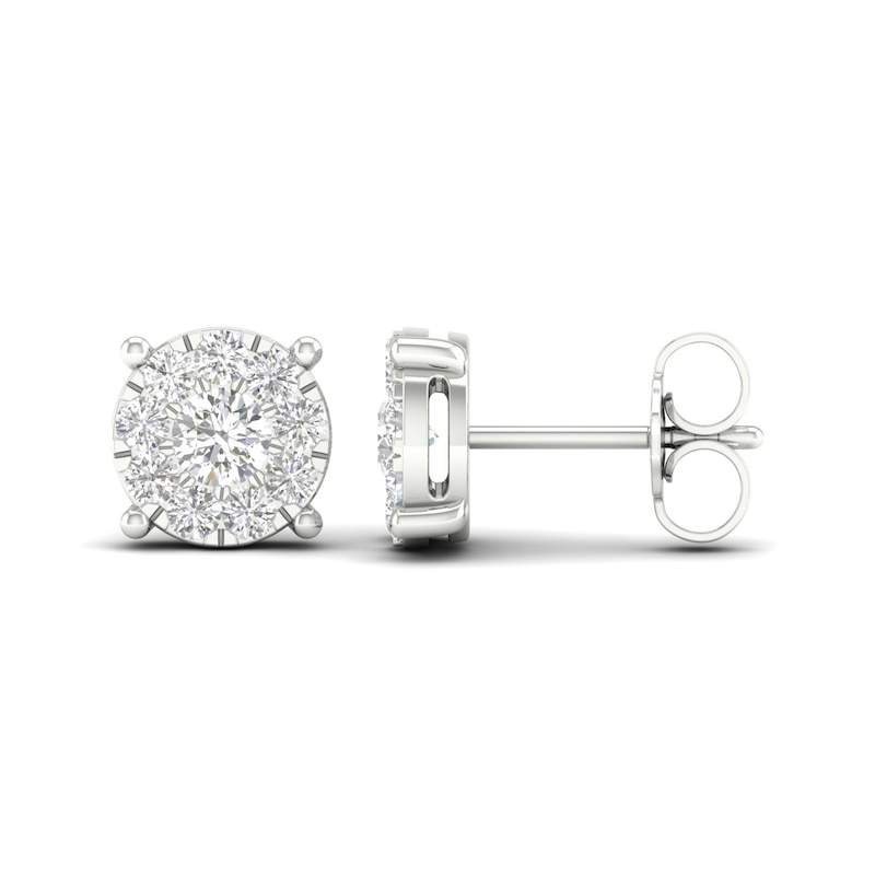 Diamond Halo Stud Earrings 1 ct tw Round-Cut 10K White Gold