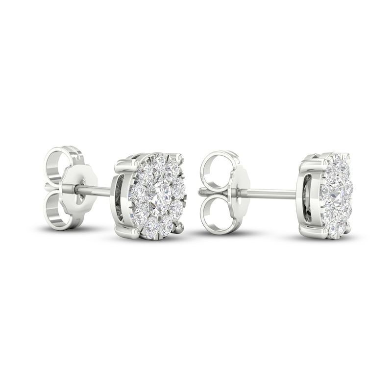 Diamond Halo Stud Earrings 1 ct tw Round-Cut 10K White Gold