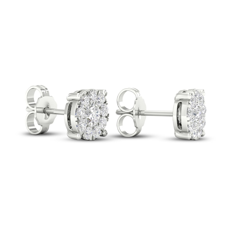 Main Image 4 of Diamond Halo Stud Earrings 1 ct tw Round-Cut 10K White Gold