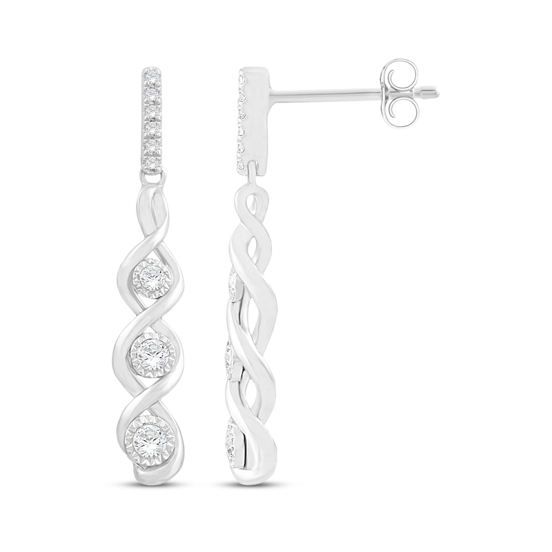 Main Image 1 of Memories Moments Magic Diamond 3-Stone Dangle Earrings 1/4 ct tw 10K White Gold