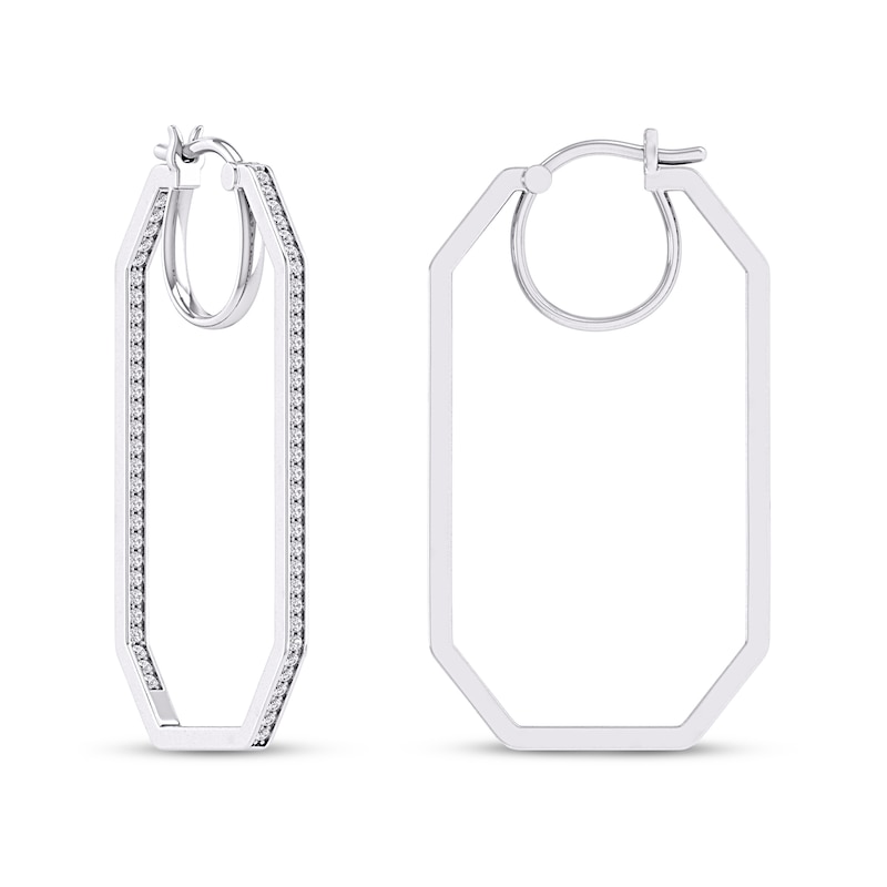 Main Image 1 of Diamond Octagon Hoop Earrings 1/2 ct tw Sterling Silver