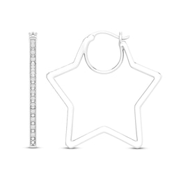 Diamond Star Hoop Earrings 1/10 ct tw Round-Cut Sterling Silver