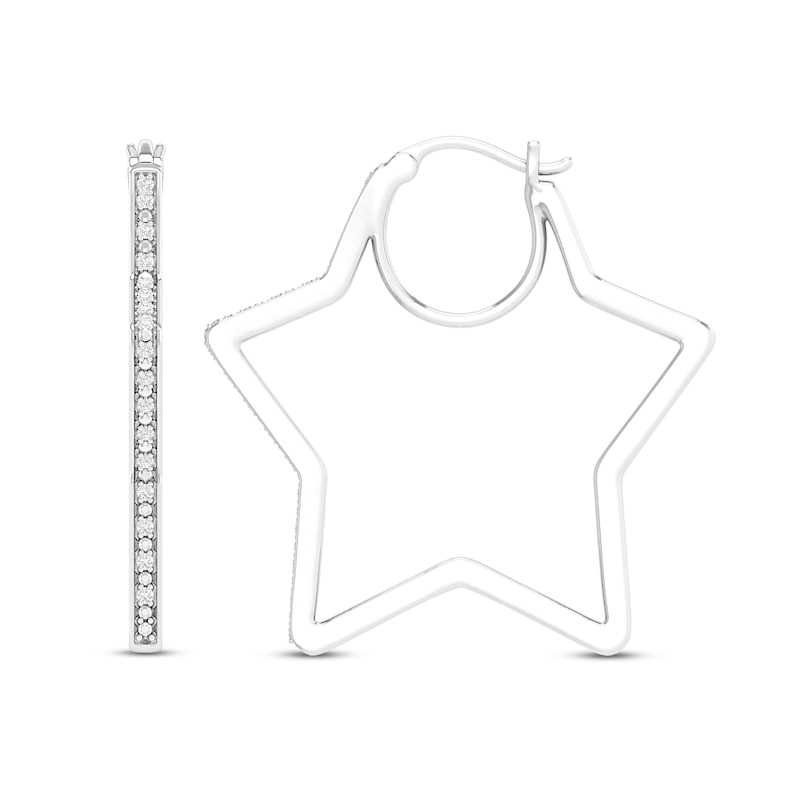 Diamond Star Hoop Earrings 1/10 ct tw Round-Cut Sterling Silver