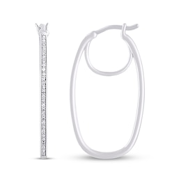Diamond Oval Hoop Earrings 1/10 ct tw Sterling Silver