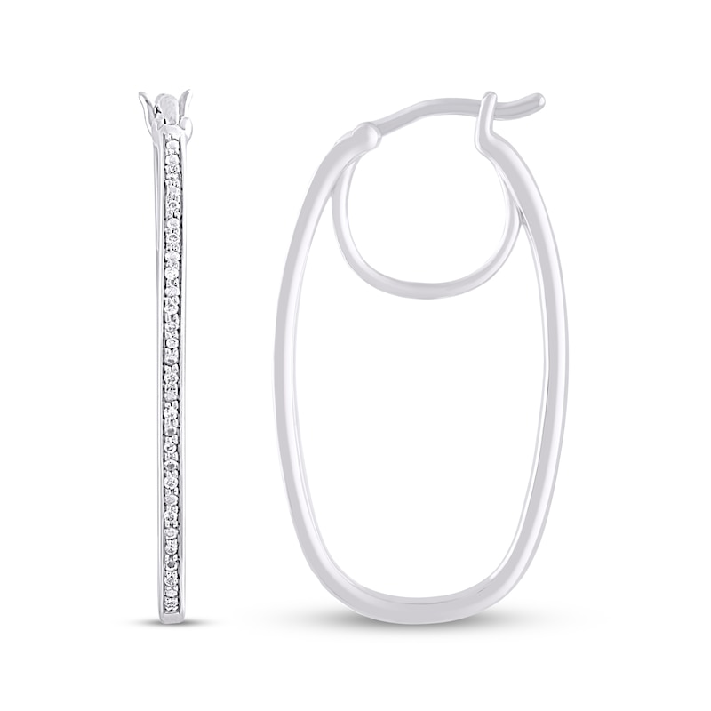 Main Image 1 of Diamond Oval Hoop Earrings 1/10 ct tw Sterling Silver