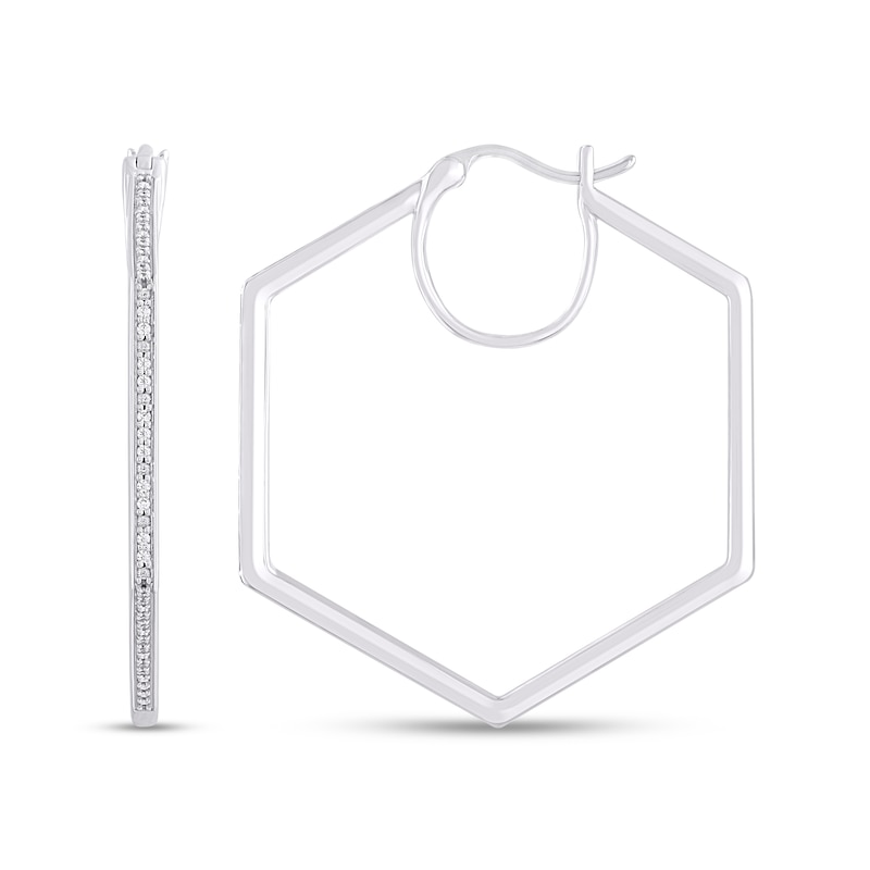Main Image 1 of Diamond Hexagon Hoop Earrings 1/10 ct tw Sterling Silver