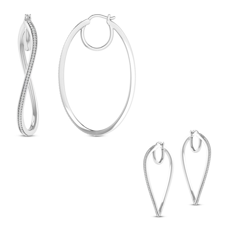 Main Image 1 of Diamond Curved Hoop Earrings 1/4 ct tw Sterling Silver
