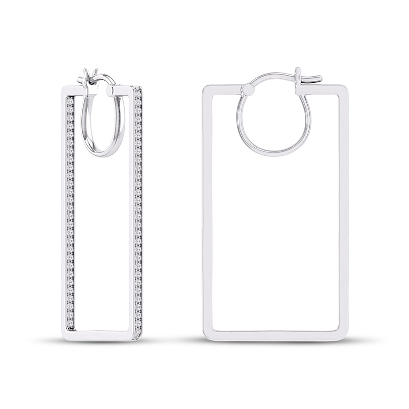 Main Image 1 of Diamond Rectangle Hoop Earrings 1/2 ct tw Sterling Silver