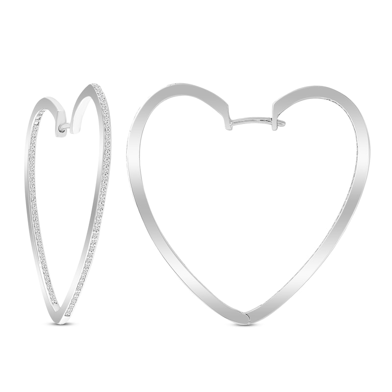 Main Image 1 of Diamond Heart Hoop Earrings 1/2 ct tw Sterling Silver