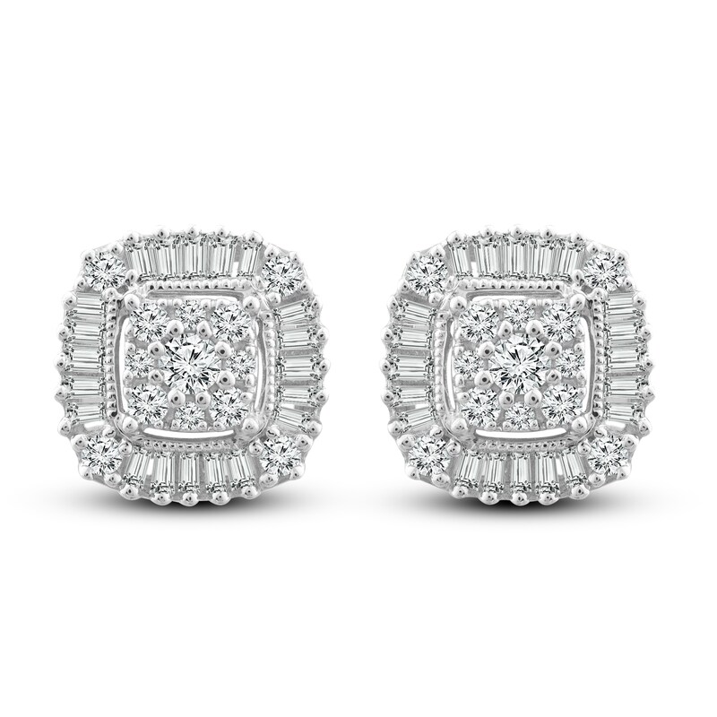Diamond Stud Earrings 1/2 ct tw Baguette & Round-Cut 10K White Gold
