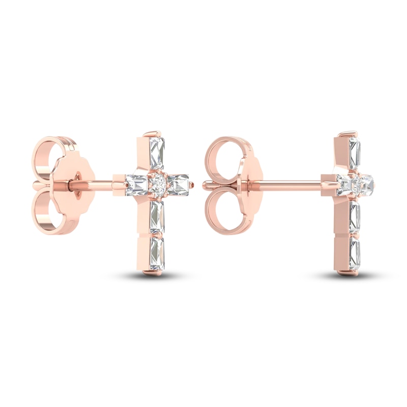 Diamond Cross Stud Earrings 1/5 ct tw Baguette & Round-Cut 10K Rose Gold