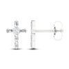 Thumbnail Image 3 of Diamond Cross Stud Earrings 1/5 ct tw Round & Baguette 10K White Gold