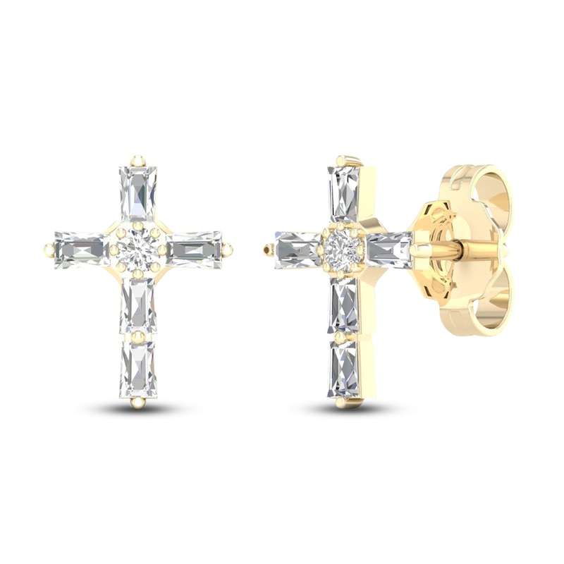 Men's 1/5 CT. T.W. Baguette Diamond Cross Circle Frame Stud Earrings in 10K  Gold