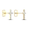 Thumbnail Image 4 of Diamond Cross Stud Earrings 1/5 ct tw Round & Baguette 10K Yellow Gold