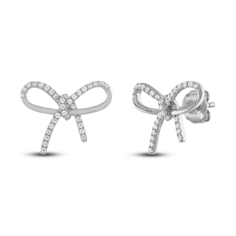 Main Image 1 of Diamond Bow Earrings 1/5 ct tw Round-cut 10K White Gold