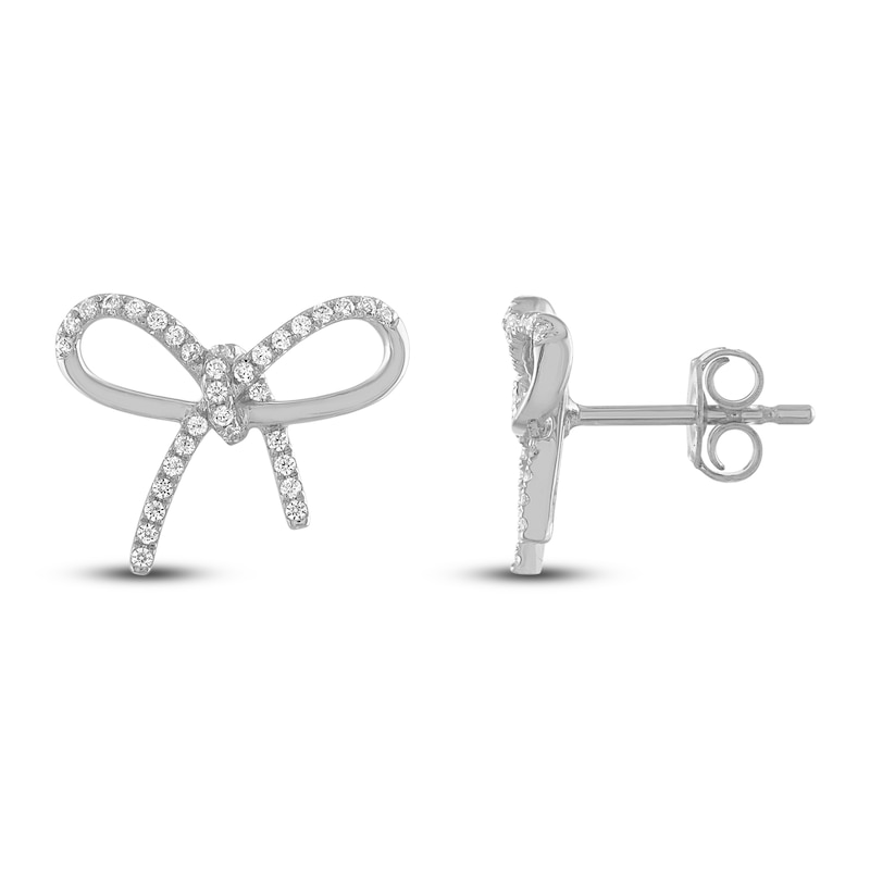 Main Image 2 of Diamond Bow Earrings 1/5 ct tw Round-cut 10K White Gold