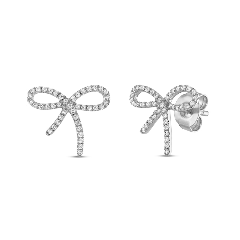 Main Image 1 of Diamond Bow Earrings 1/5 ct tw Round-cut 10K White Gold