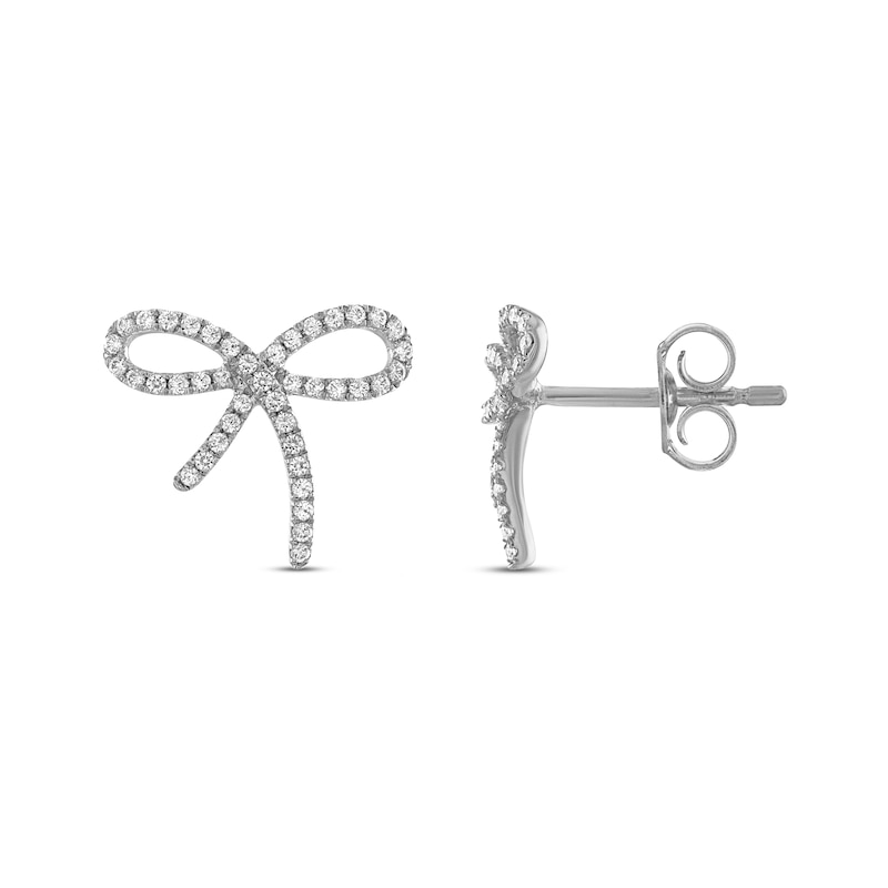 Main Image 2 of Diamond Bow Earrings 1/5 ct tw Round-cut 10K White Gold