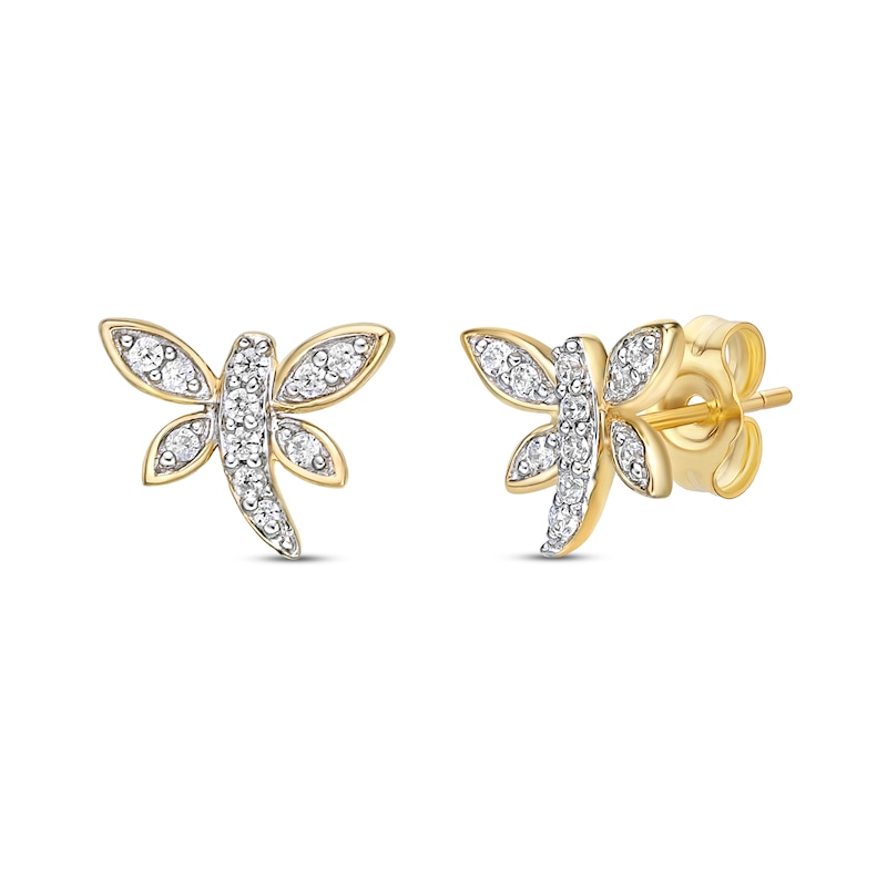Diamond Dragonfly Earrings 1/10 ct tw 10K Yellow Gold