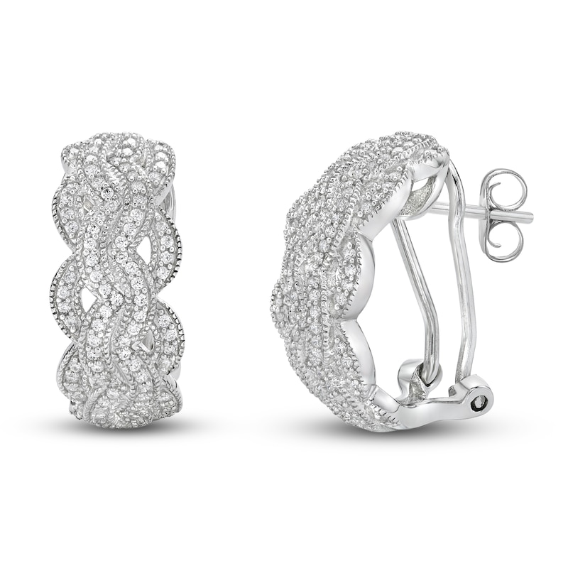 Main Image 1 of Diamond Braid Hoop Earrings 1/3 ct tw Round-cut Sterling Silver