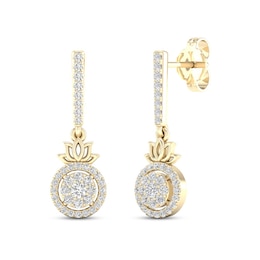 By Women For Women Diamond Lotus Drop Earrings 1/3 ct tw Round-cut 10K Yellow Gold