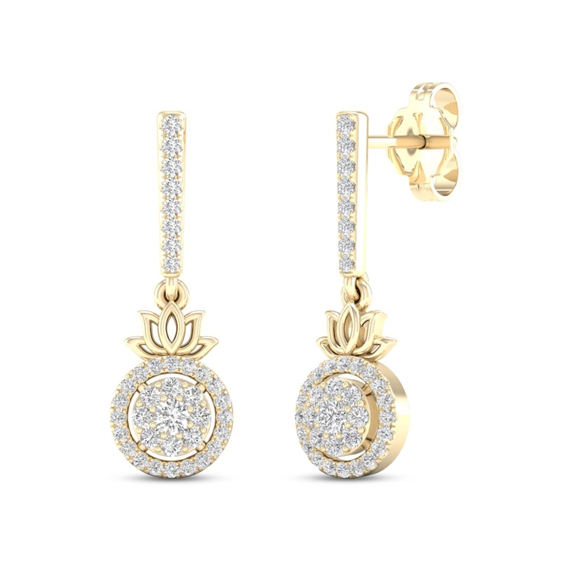 Main Image 1 of By Women For Women Diamond Lotus Drop Earrings 1/3 ct tw Round-cut 10K Yellow Gold