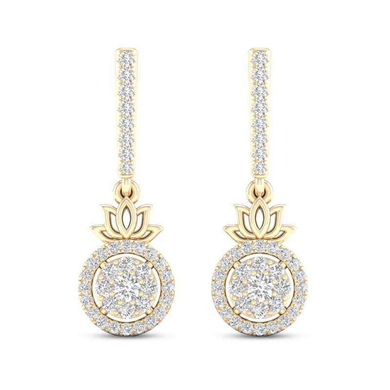 Main Image 2 of By Women For Women Diamond Lotus Drop Earrings 1/3 ct tw Round-cut 10K Yellow Gold