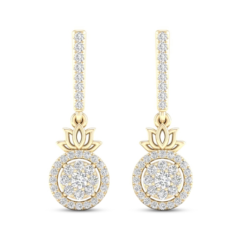 By Women For Women Diamond Lotus Drop Earrings 1/3 ct tw Round-cut 10K Yellow Gold