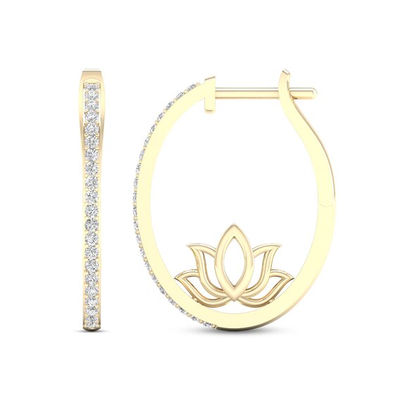Kay By Women For Women Diamond Lotus Hoop Earrings 1/3 ct tw 10K Yellow Gold