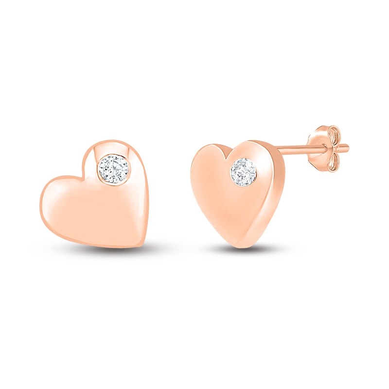 Main Image 1 of Diamond Heart Earrings 1/20 ct tw Round-cut 10K Rose Gold