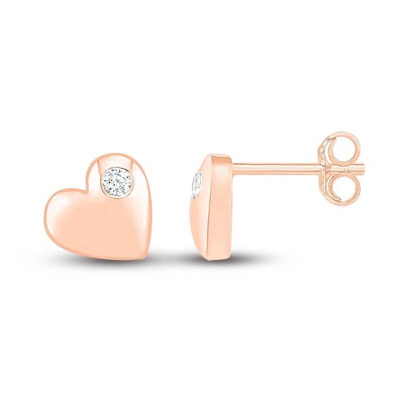 Main Image 2 of Diamond Heart Earrings 1/20 ct tw Round-cut 10K Rose Gold