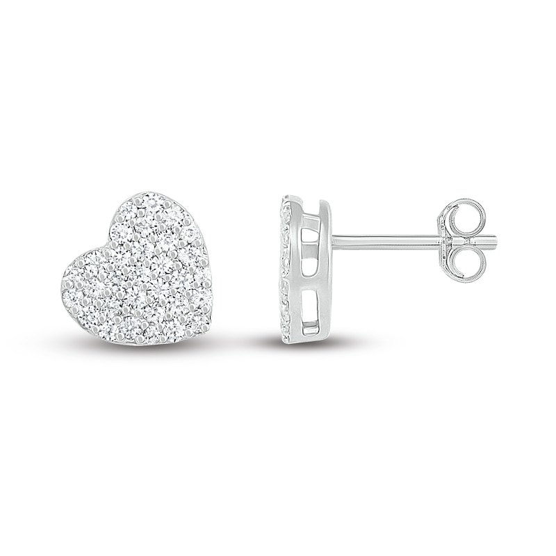 10k White Gold Pave Diamond Heart Earrings Screw Back 0.27 Ctw