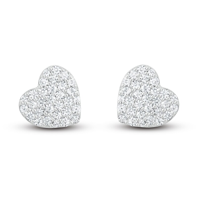 1/2 CT. T.W. Diamond Heart Cluster Stud Earrings in 10K White Gold