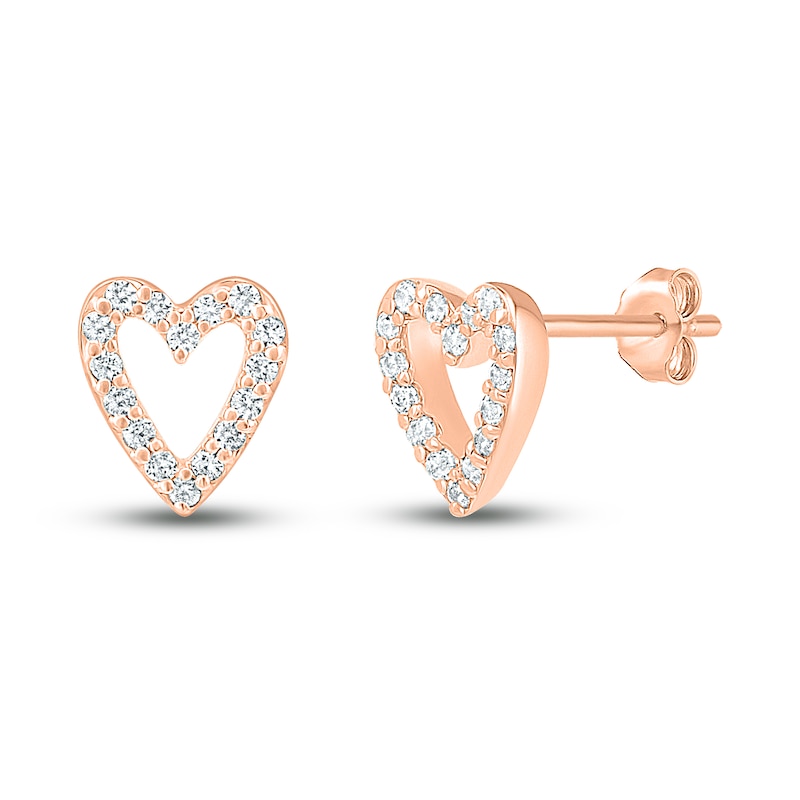 Diamond Heart Earrings 1/8 ct tw Round-cut 10K Rose Gold | Kay