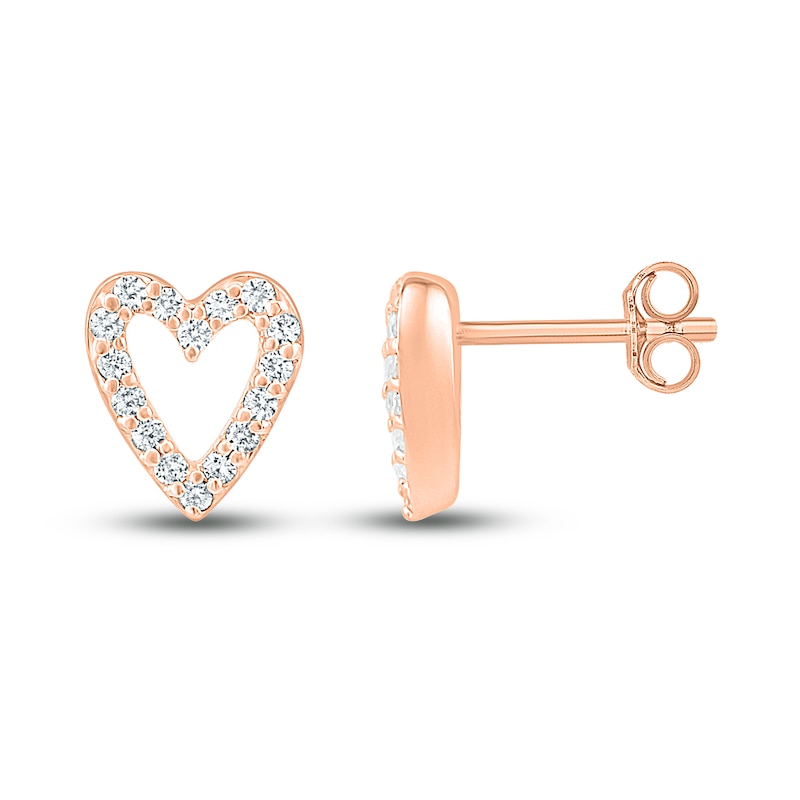 Main Image 2 of Diamond Heart Earrings 1/8 ct tw Round-cut 10K Rose Gold
