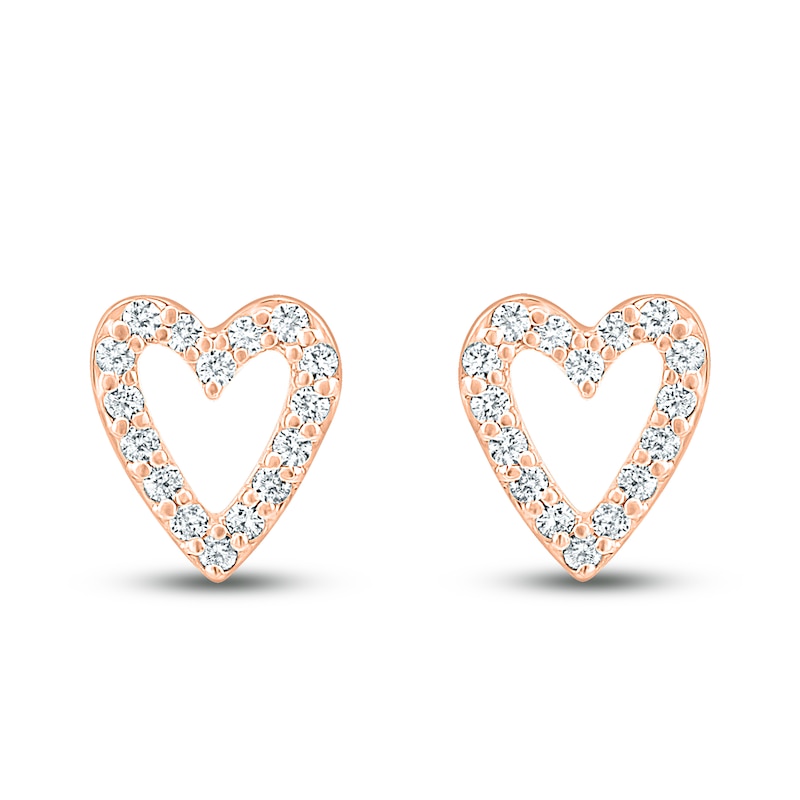 Main Image 3 of Diamond Heart Earrings 1/8 ct tw Round-cut 10K Rose Gold