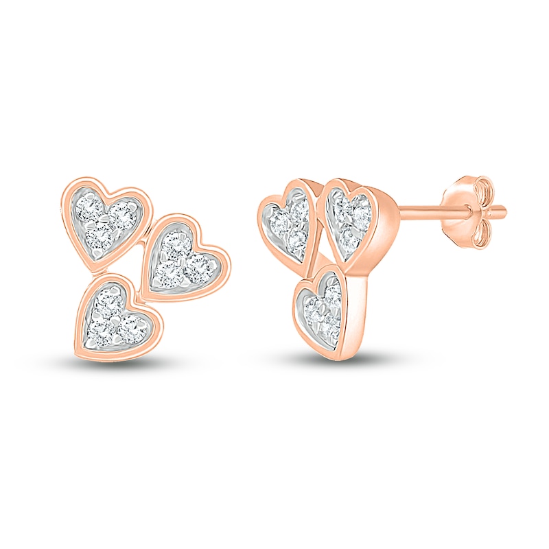 Diamond Triple Heart Earrings 1/10 ct tw Round-cut 10K Rose Gold | Kay