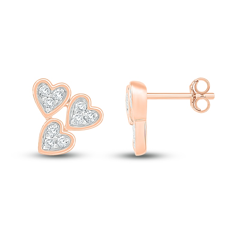 Diamond Triple Heart Earrings 1/10 ct tw Round-cut 10K Rose Gold