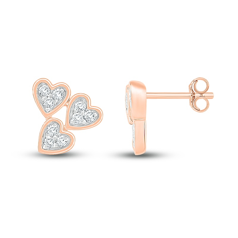 Main Image 2 of Diamond Triple Heart Earrings 1/10 ct tw Round-cut 10K Rose Gold