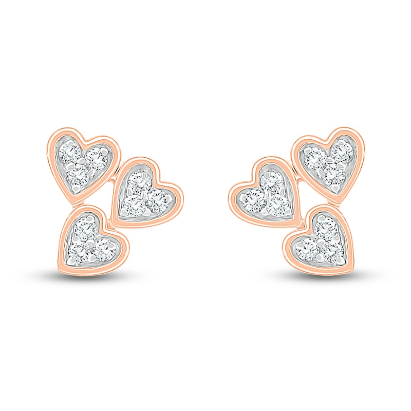 Main Image 3 of Diamond Triple Heart Earrings 1/10 ct tw Round-cut 10K Rose Gold