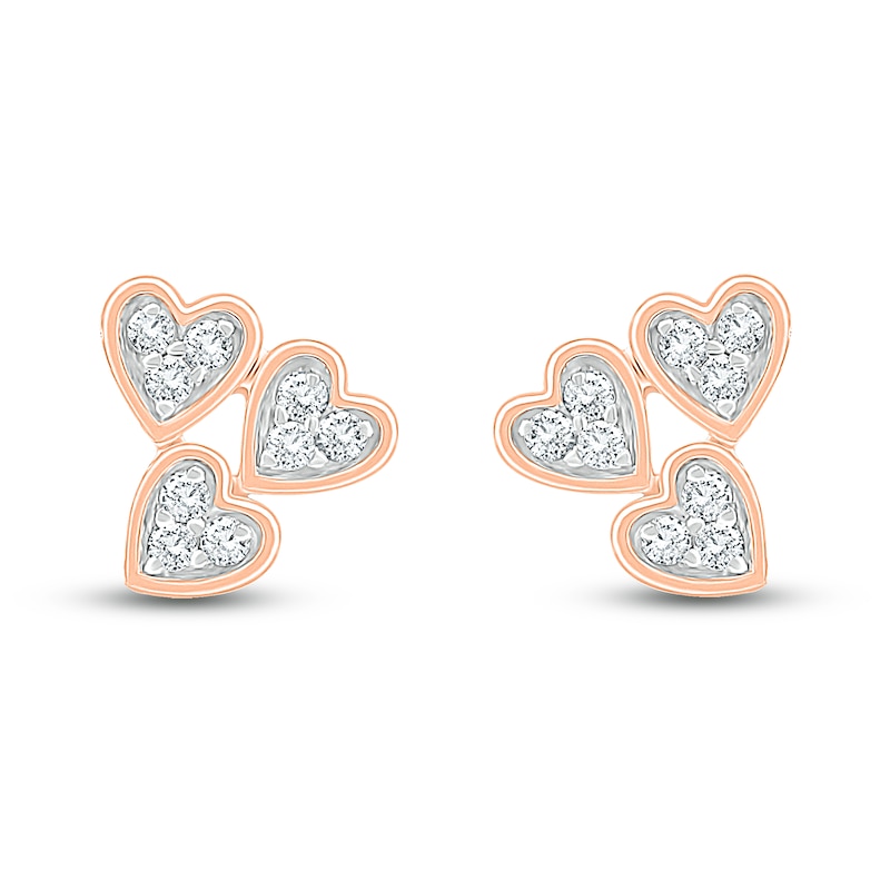 Diamond Triple Heart Earrings 1/10 ct tw Round-cut 10K Rose Gold