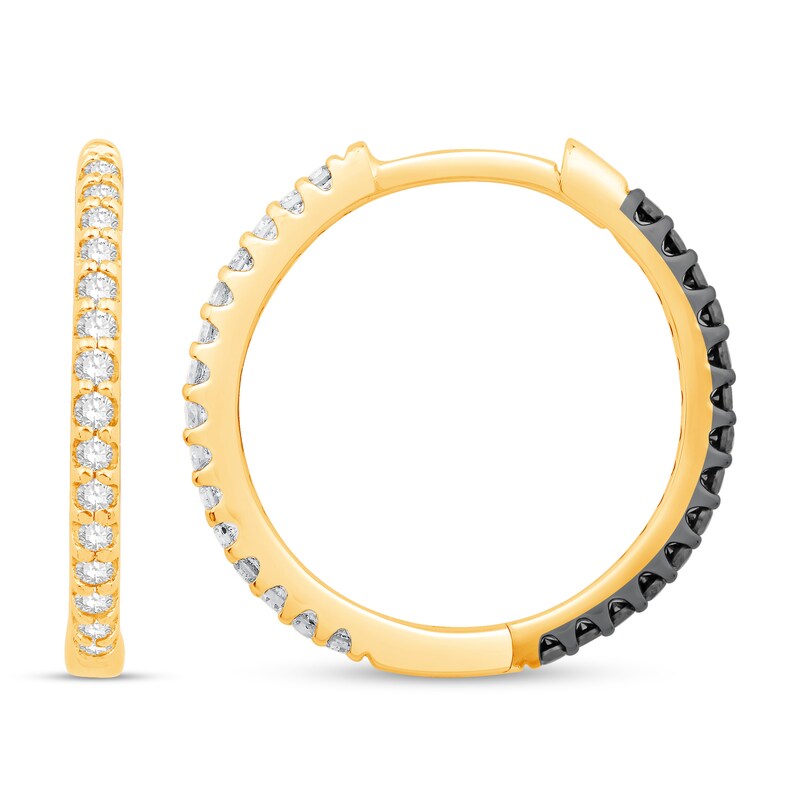 Black & White Reversible Diamond Hoop Earrings 1/3 ct tw Round-Cut 10K Yellow Gold