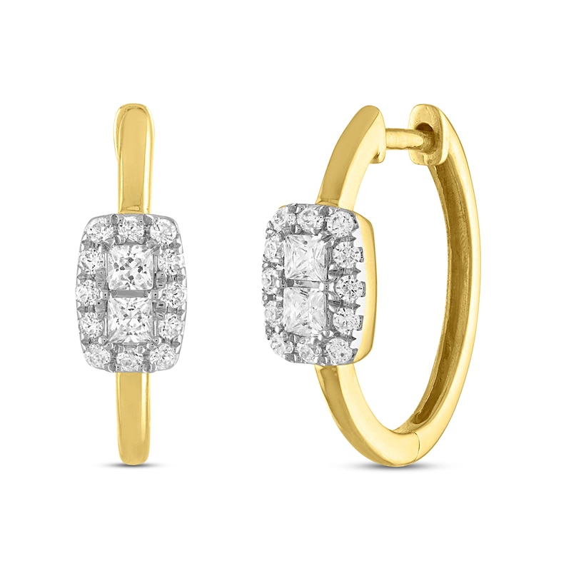Forever Connected Diamond Hoop Earrings 3/8 ct tw Princess & Round-cut 10K Yellow Gold