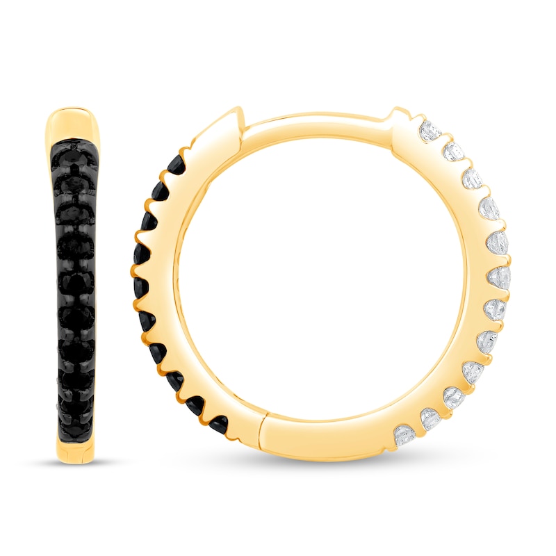 Main Image 2 of Black & White Reversible Diamond Hoop Earrings 1/4 ct tw Round-Cut 10K Yellow Gold