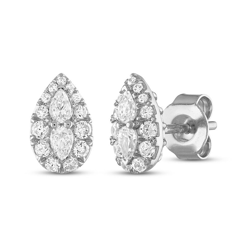 Forever Connected Diamond Earrings 3/8 ct tw Pear & Round-cut 10K White Gold